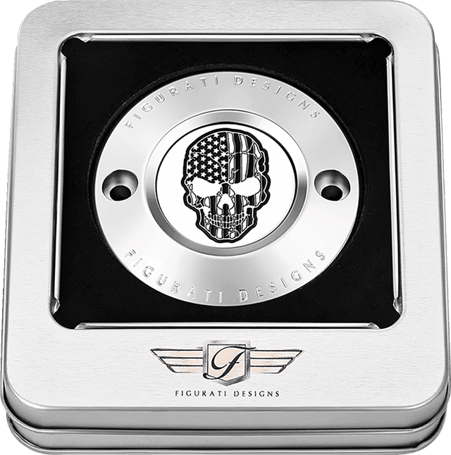 FIGURATI DESIGNS 0940-2068 Timing Cover - 2 Hole - Skull - Contrast Cut - Stainless Steel — image 3 of 3