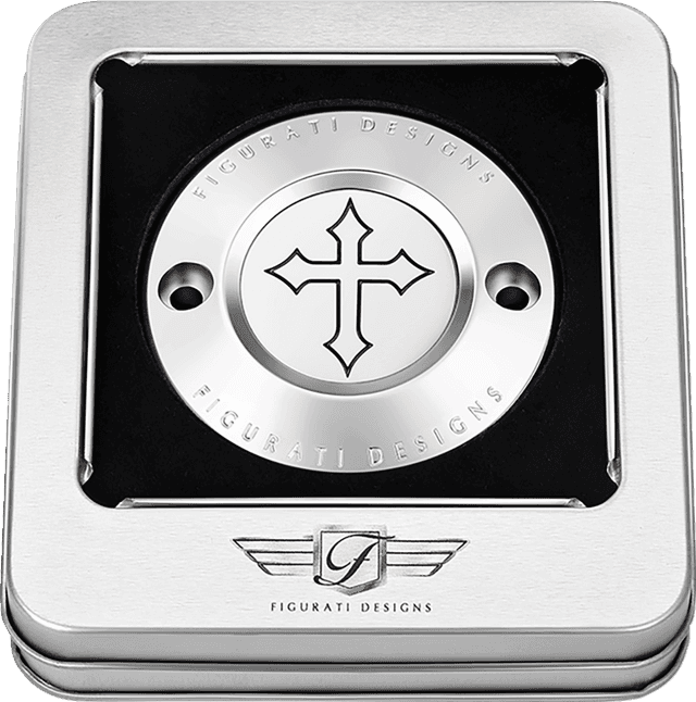 FIGURATI DESIGNS 0940-2072 Timing Cover - 2 Hole - Cross - Stainless Steel — image 3 of 3