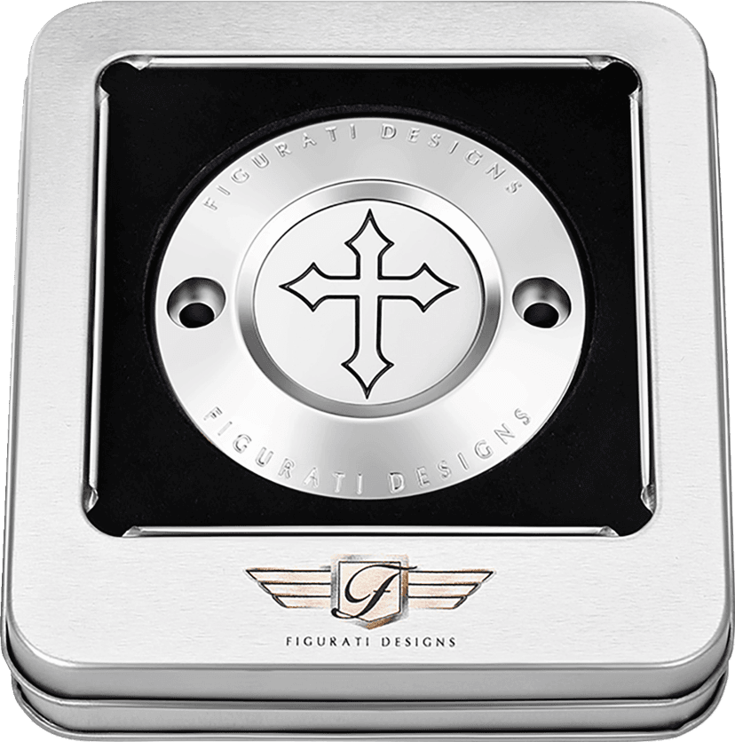 FIGURATI DESIGNS 0940-2072 Timing Cover - 2 Hole - Cross - Stainless Steel — image 3 of 3