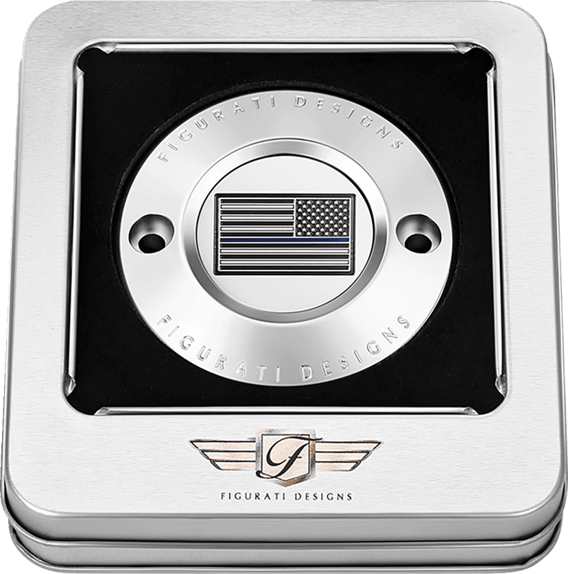 FIGURATI DESIGNS 0940-2076 Timing Cover - 2 Hole - Blue Line American Flag - Stainless Steel — image 3 of 3