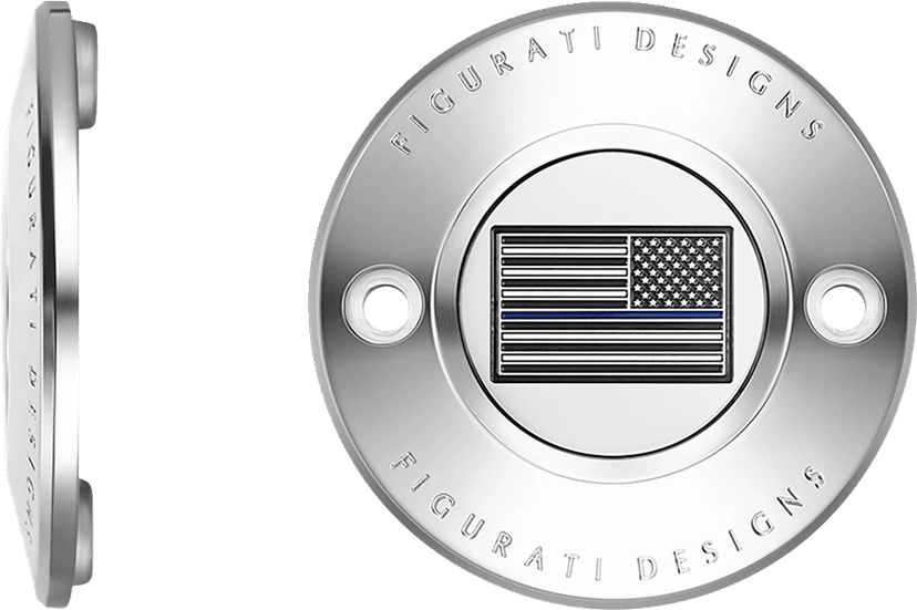 FIGURATI DESIGNS 0940-2076 Timing Cover - 2 Hole - Blue Line American Flag - Stainless Steel — image 2 of 3