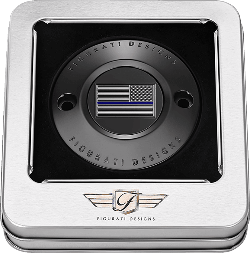 FIGURATI DESIGNS 0940-2077 Timing Cover - 2 Hole - Blue Line American Flag - Black — image 3 of 3