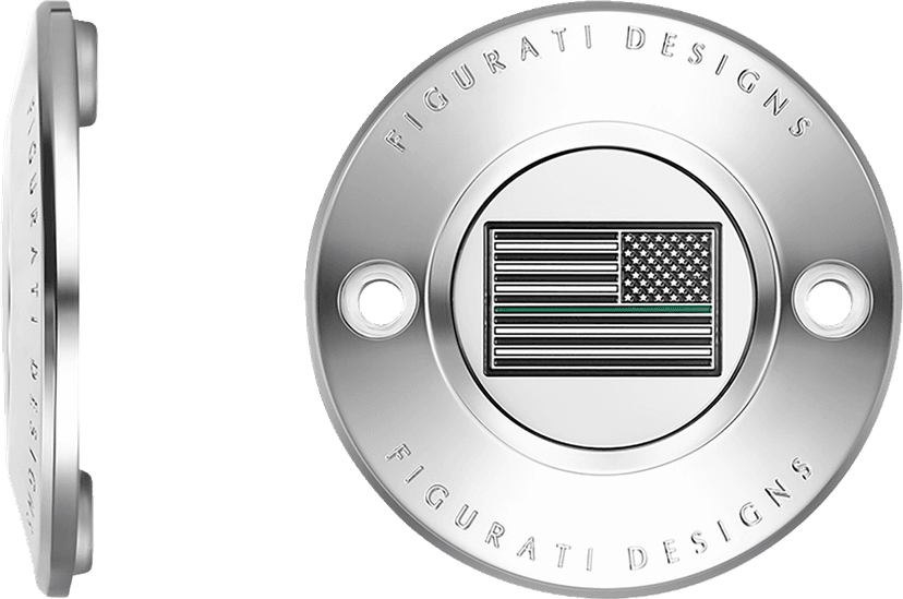 FIGURATI DESIGNS 0940-2078 Timing Cover - 2 Hole - Green Line American Flag - Stainless Steel — image 2 of 3