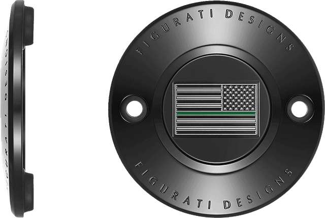 FIGURATI DESIGNS 0940-2079 Timing Cover - 2 Hole - Green Line American Flag - Black — image 2 of 3