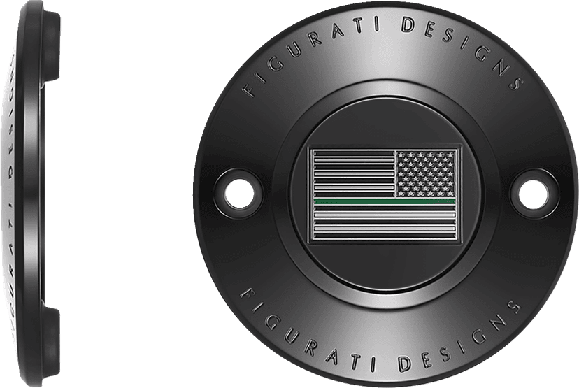 FIGURATI DESIGNS 0940-2079 Timing Cover - 2 Hole - Green Line American Flag - Black — image 2 of 3