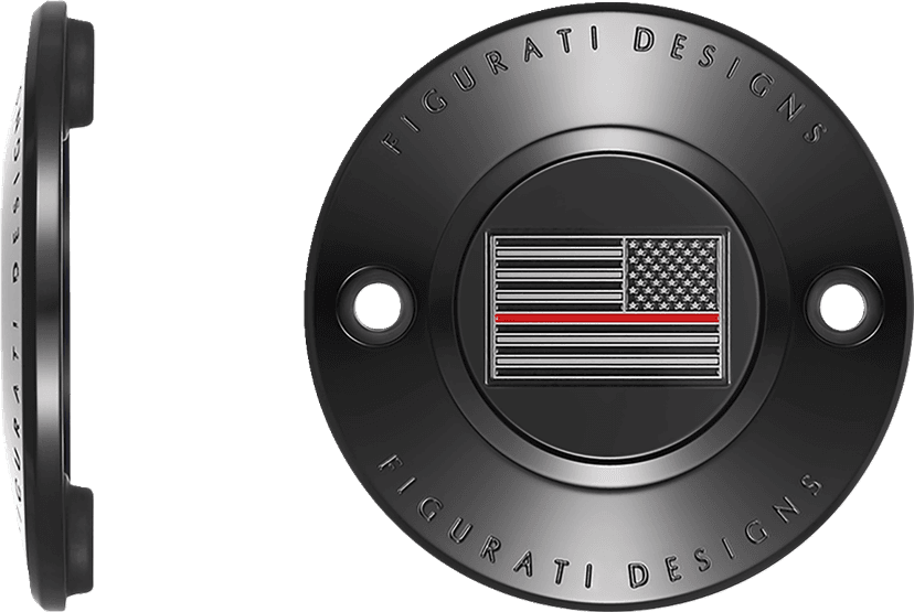 FIGURATI DESIGNS 0940-2081 Timing Cover - 2 Hole - Red Line American Flag - Black — image 2 of 3