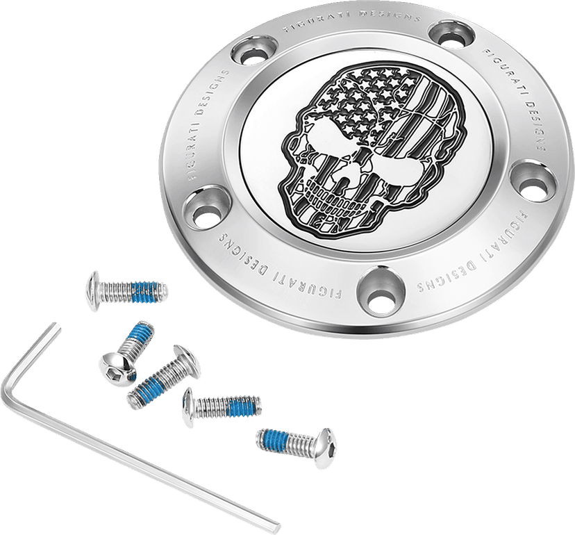 FIGURATI DESIGNS 0940-2088 Timing Cover - 5 Hole - Skull - Contrast Cut - Stainless Steel — image 1 of 3