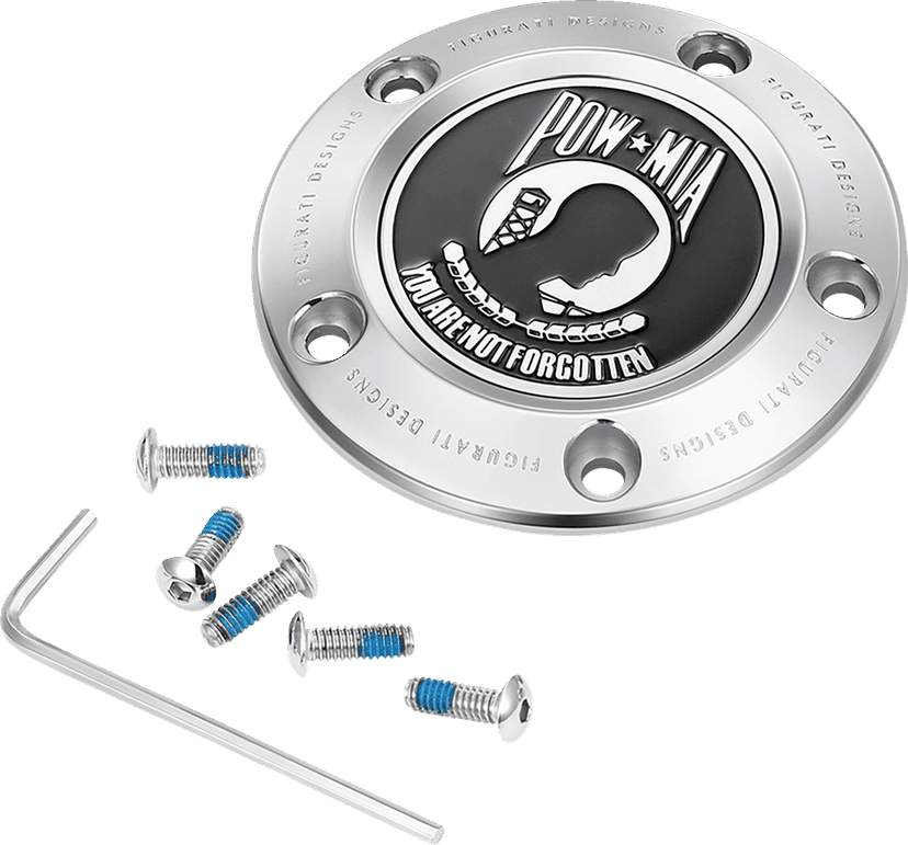 FIGURATI DESIGNS 0940-2094 Timing Cover - 5 Hole - POW MIA - Stainless Steel — image 1 of 3