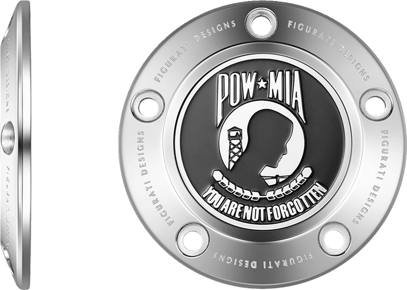 FIGURATI DESIGNS 0940-2094 Timing Cover - 5 Hole - POW MIA - Stainless Steel — image 2 of 3