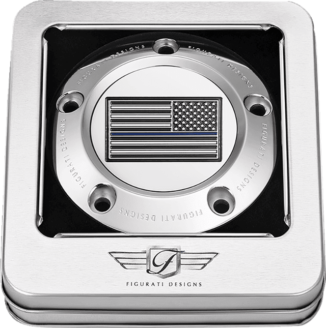 FIGURATI DESIGNS 0940-2096 Timing Cover - 5 Hole - Blue Line American Flag - Stainless Steel — image 2 of 3
