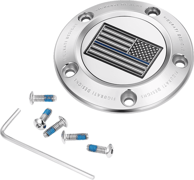 FIGURATI DESIGNS 0940-2096 Timing Cover - 5 Hole - Blue Line American Flag - Stainless Steel — image 1 of 3
