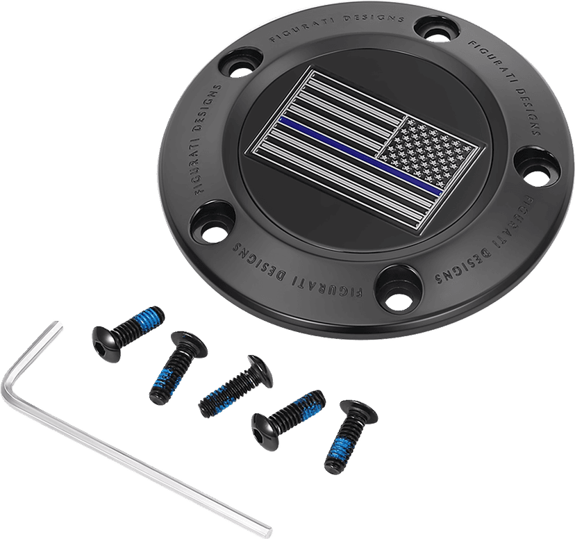 FIGURATI DESIGNS 0940-2097 Timing Cover - 5 Hole - Blue Line American Flag - Black — image 1 of 3
