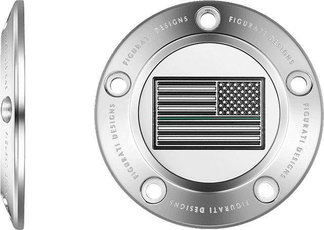 FIGURATI DESIGNS 0940-2098 Timing Cover - 5 Hole - Green Line American Flag - Stainless Steel — image 2 of 3