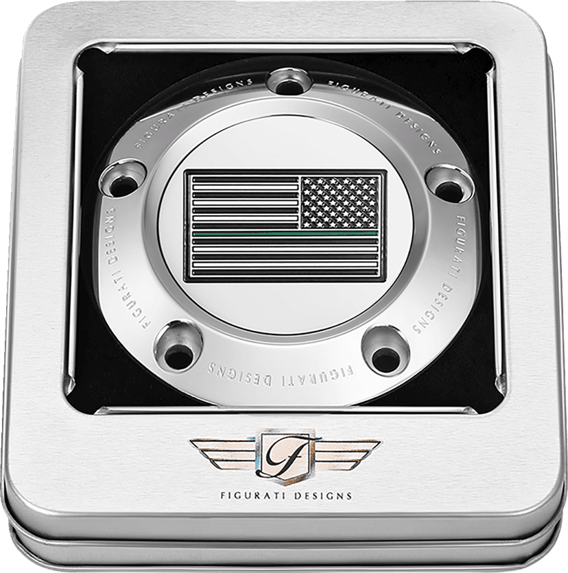 FIGURATI DESIGNS 0940-2098 Timing Cover - 5 Hole - Green Line American Flag - Stainless Steel — image 3 of 3