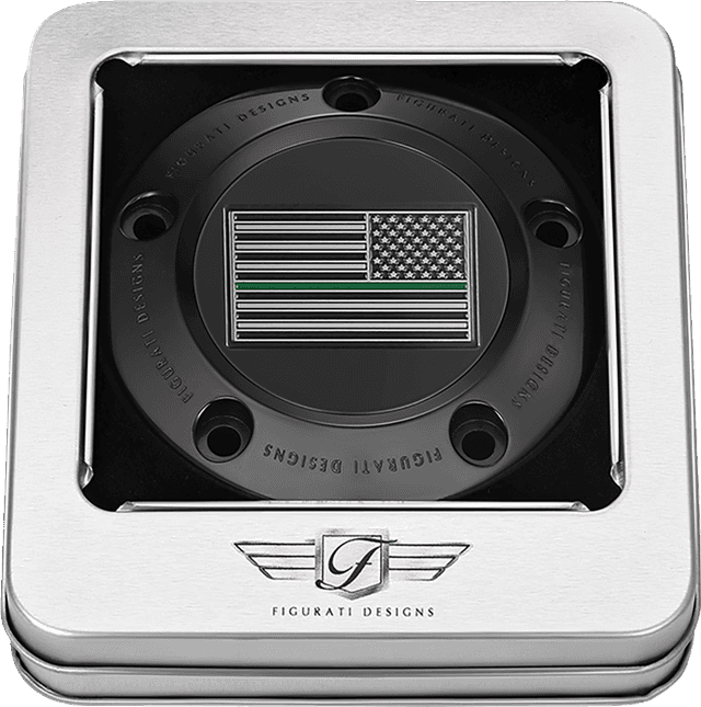 FIGURATI DESIGNS 0940-2099 Timing Cover - 5 Hole - Green Line American Flag - Black — image 3 of 3