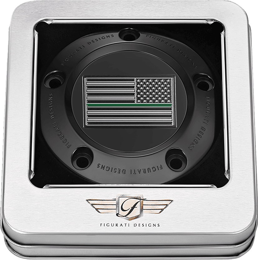 FIGURATI DESIGNS 0940-2099 Timing Cover - 5 Hole - Green Line American Flag - Black — image 3 of 3