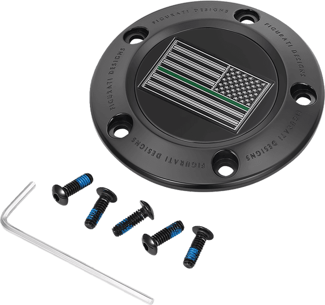 FIGURATI DESIGNS 0940-2099 Timing Cover - 5 Hole - Green Line American Flag - Black — image 1 of 3