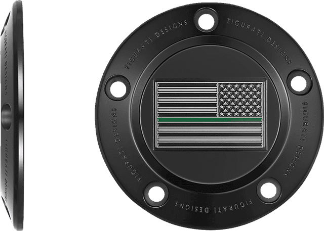 FIGURATI DESIGNS 0940-2099 Timing Cover - 5 Hole - Green Line American Flag - Black — image 2 of 3