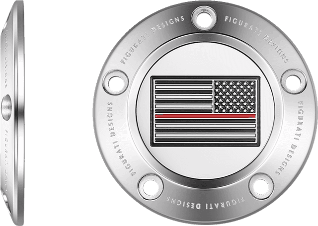 FIGURATI DESIGNS 0940-2100 Timing Cover - 5 Hole - Red Line American Flag - Stainless Steel — image 2 of 3
