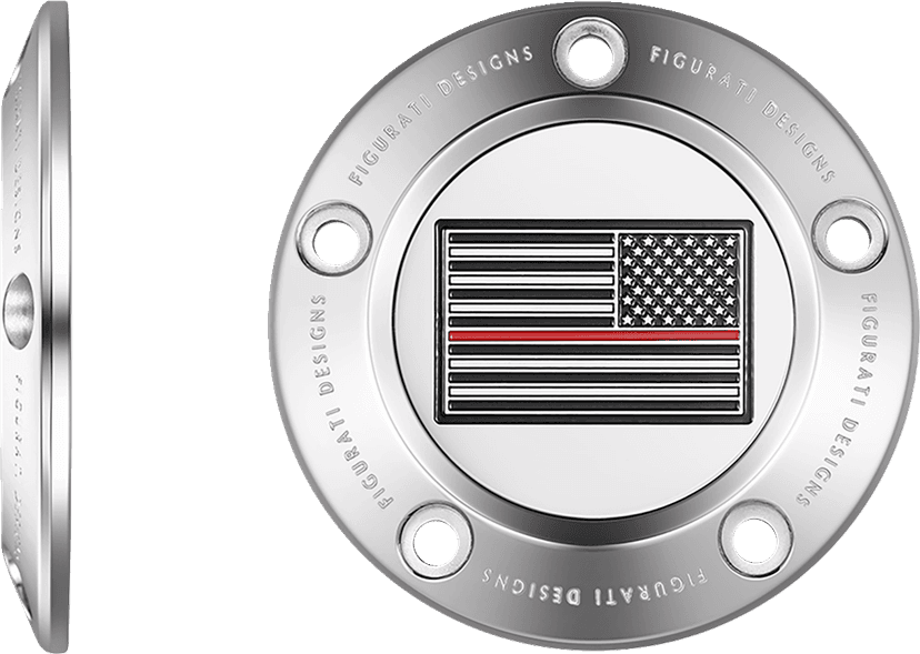 FIGURATI DESIGNS 0940-2100 Timing Cover - 5 Hole - Red Line American Flag - Stainless Steel — image 2 of 3