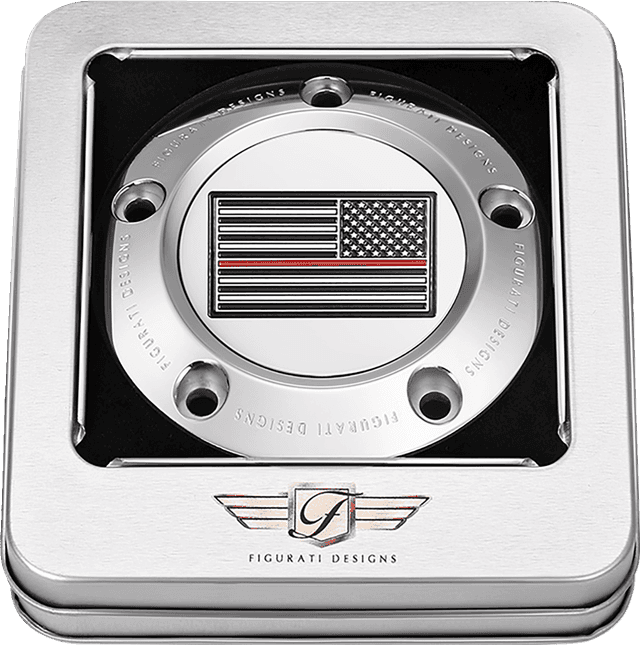 FIGURATI DESIGNS 0940-2100 Timing Cover - 5 Hole - Red Line American Flag - Stainless Steel — image 3 of 3