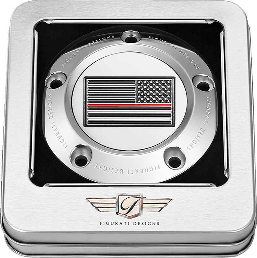 FIGURATI DESIGNS 0940-2100 Timing Cover - 5 Hole - Red Line American Flag - Stainless Steel — image 3 of 3