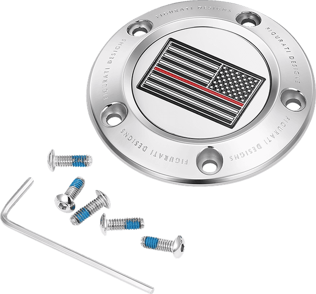 FIGURATI DESIGNS 0940-2100 Timing Cover - 5 Hole - Red Line American Flag - Stainless Steel — image 1 of 3