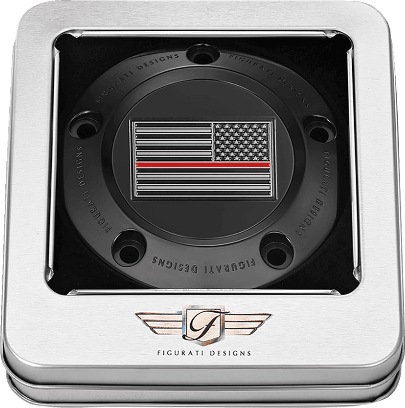 FIGURATI DESIGNS 0940-2101 Timing Cover - 5 Hole - Red Line American Flag - Black — image 3 of 3