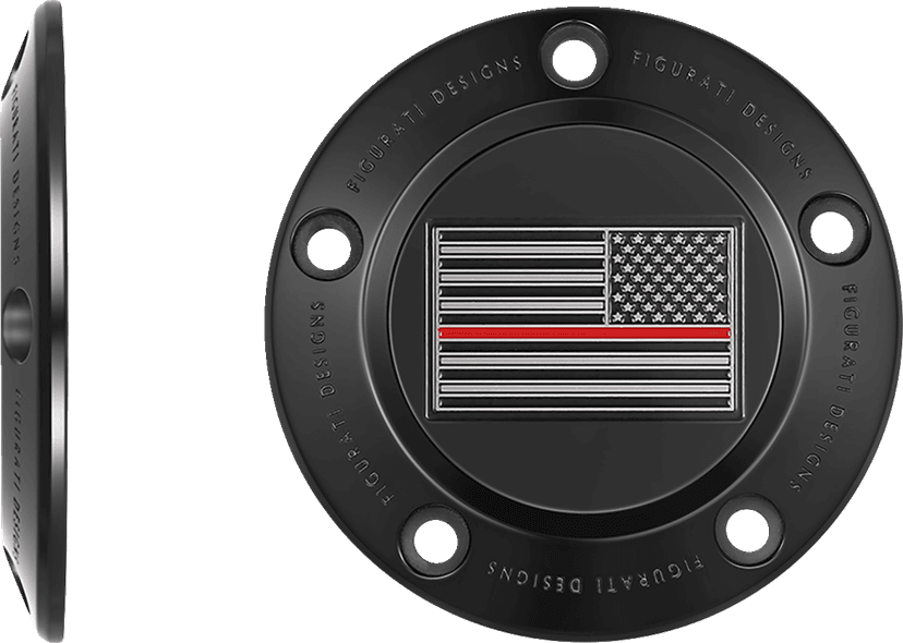 FIGURATI DESIGNS 0940-2101 Timing Cover - 5 Hole - Red Line American Flag - Black — image 2 of 3