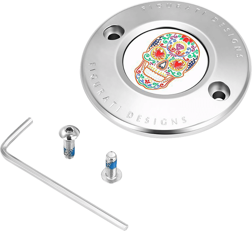 FIGURATI DESIGNS 0940-2162 Timing Cover - 2 Hole - Sugar Skull - Mirror Polished - Stainless Steel — image 1 of 3