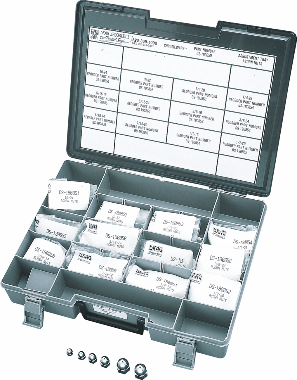 DRAG SPECIALTIES DS-190850 Nut Assortment - Acorn - Chrome - Kit