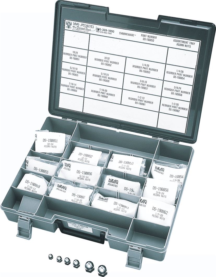 DRAG SPECIALTIES DS-190850 Nut Assortment - Acorn - Chrome - Kit
