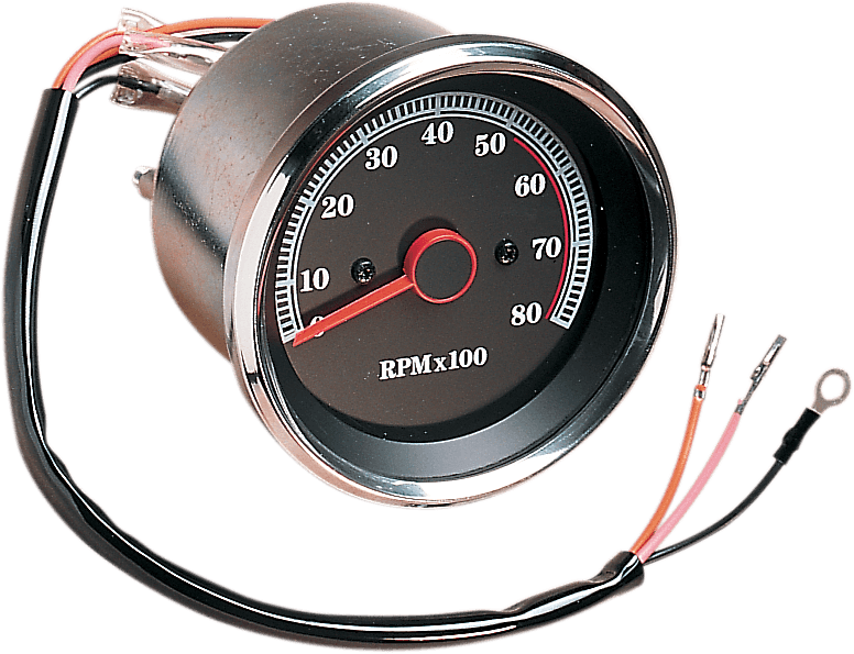DRAG SPECIALTIES DS-243939 8000 RPM Electronic Tachometer - Stainless Housing Ring - Black Face