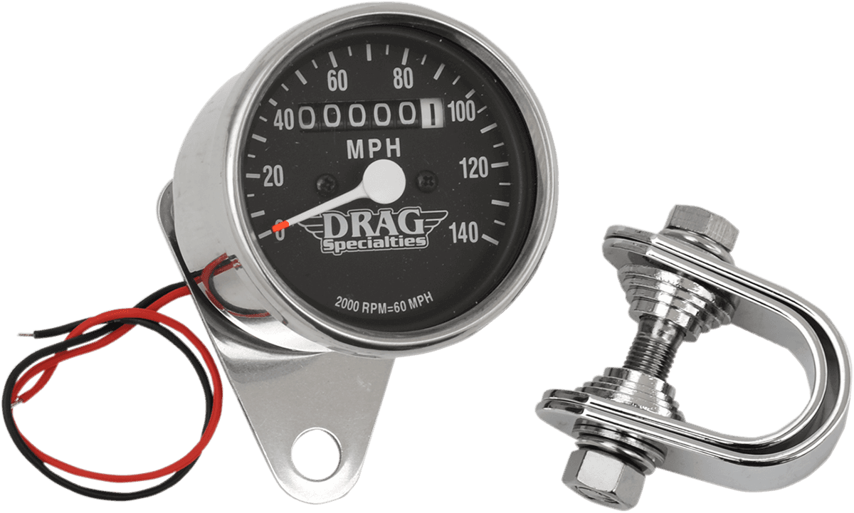 DRAG SPECIALTIES DS-244131 2.4" MPH Mini LED Mechanical Speedometer/Indicators - Chrome Housing - Black Face - 2:1
