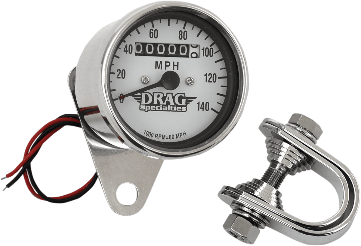 DRAG SPECIALTIES DS-244134 2.4" MPH Mini LED Mechanical Speedometer/Indicators - Chrome Housing - White Face - 1:1