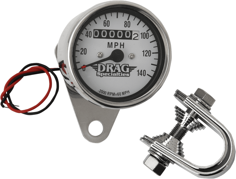DRAG SPECIALTIES DS-244135 2.4" MPH Mini LED Mechanical Speedometer/Indicators - Chrome Housing - White Face - 2:1