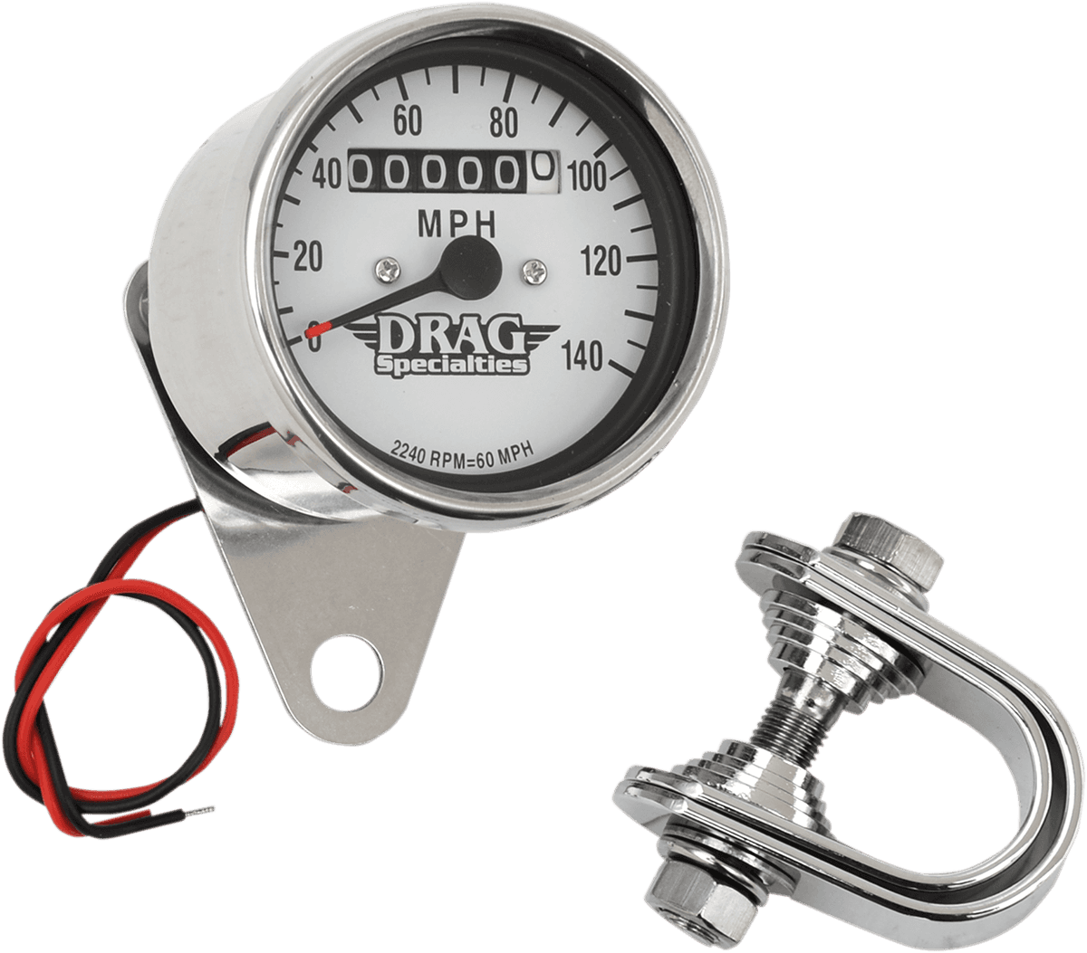 DRAG SPECIALTIES DS-244136 2.4" MPH Mini LED Mechanical Speedometer/Indicators - Chrome Housing - White Face - 2240:60
