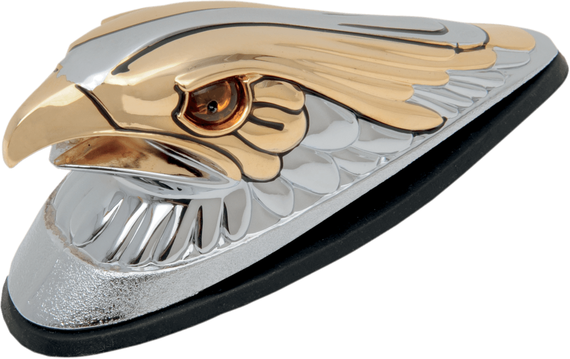 DRAG SPECIALTIES DS-287552 Gold Eagle Head with Lights - Amber Eyes - Large - Chrome