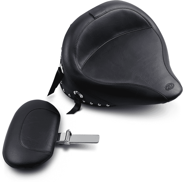 MUSTANG DS-900232 Wide Solo Seat - With Backrest - Black - Studded w/ Concho - Softail '84-'99 — image 1 of 3