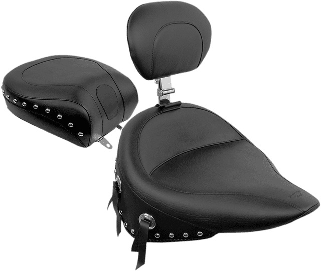 MUSTANG DS-900232 Wide Solo Seat - With Backrest - Black - Studded w/ Concho - Softail '84-'99 — image 2 of 3
