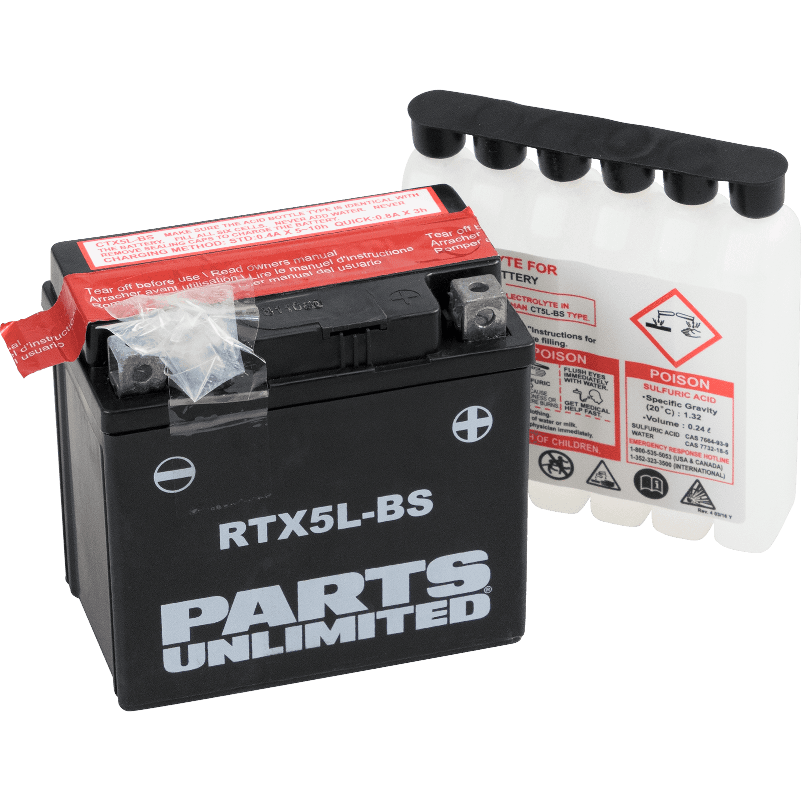 PARTS UNLIMITED RTX5L-BS AGM Battery - RTX5L-BS .24 L
