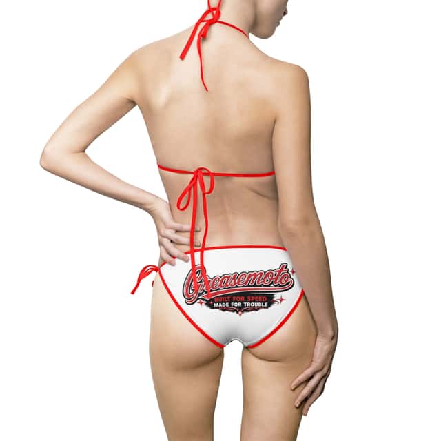 GREASEMOTO MERCH-RETRO-GASOLINE-LOGO-BIKINI-SWIMSUIT-VINT-044F4074-M Trouble Bikini Swimsuit — Red — image 3 of 3