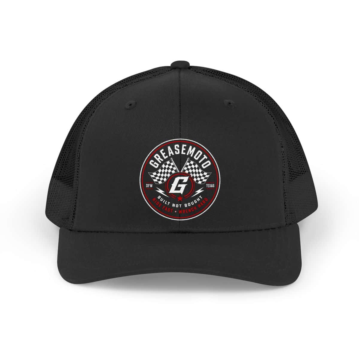 GREASEMOTO MERCH-TRUCKER-RETRO-HAT-65F99DA9-ONE-SIZE Victory Lane Trucker Hat — Black