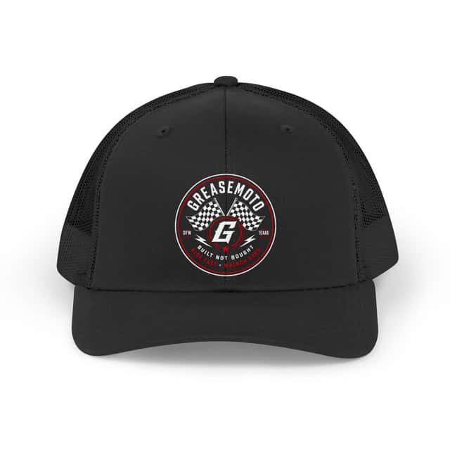 GREASEMOTO MERCH-TRUCKER-RETRO-HAT-65F99DA9-ONE-SIZE Victory Lane Trucker Hat — Black — image 1 of 2