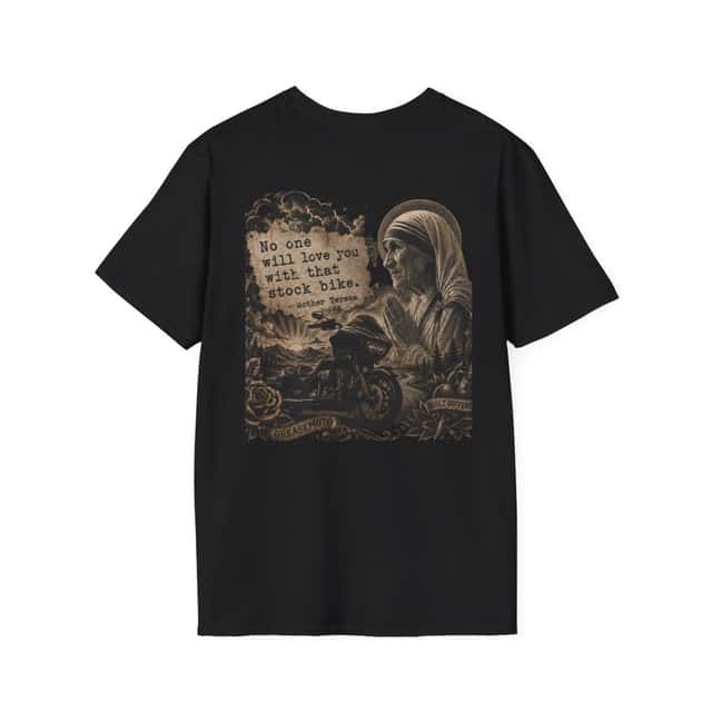 GREASEMOTO MERCH-MOTHER-TERESA-SAINT-OF-THE-STOCK-BIKE-A6CBFFBD-XS Mother Teresa “Saint of the Stock Bike” — Black — image 2 of 3