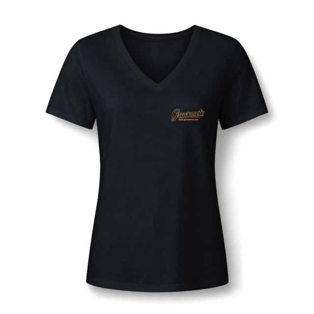 GREASEMOTO MERCH-GREASEMOTO-BANQUET-LABEL-GRAPHIC-TEE-V-N-3B8268C4-S Banquet of Gears | Ladies fitted V-neck — Solid Black Blend — image 2 of 2