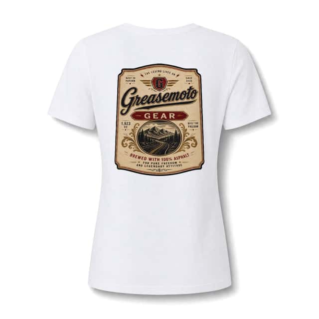 GREASEMOTO MERCH-GREASEMOTO-BANQUET-LABEL-GRAPHIC-TEE-V-N-8A50210F-S Banquet of Gears | Ladies fitted V-neck — Solid White Blend — image 2 of 2