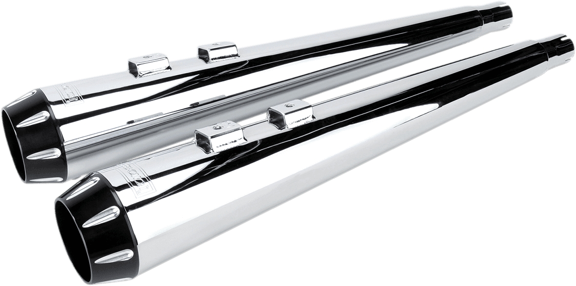 BASSANI XHAUST 1801-0515 Megaphone Slip-On Mufflers - Chrome/Black - Fluted - Performance Baffle